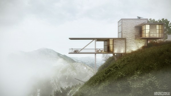 Maison à couper le souffle par Architype3D vue terrasse montagne souffle