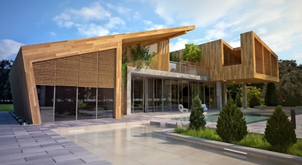 terrasse sublime avec piscine vue design géométrique résidence