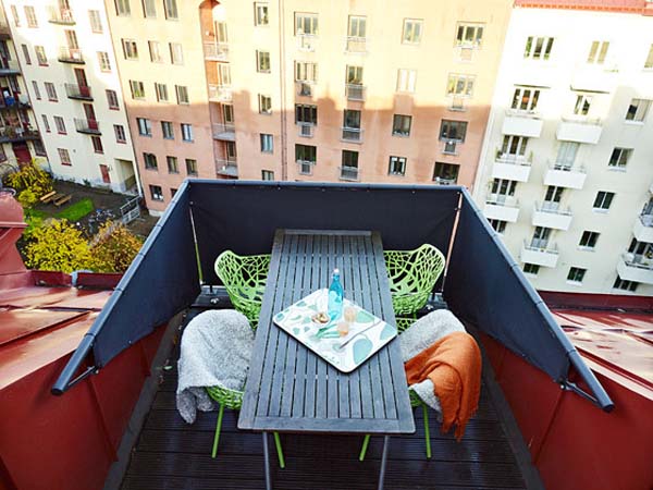 terrasse appartement suédois couleurs vert orange