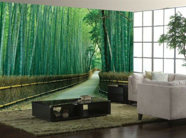 un sentier bordé de bambous impression salon plus grand