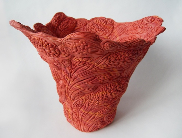 vase porcalaine forme interessante rose orange