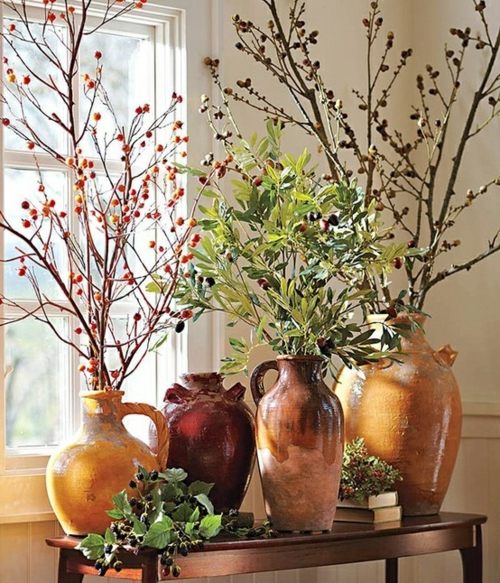 vases argile décoration automnale branches