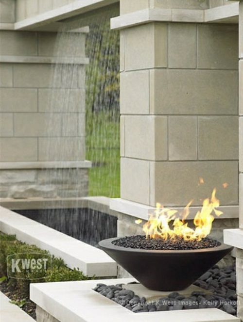 vasque bol coupe feu cone conique chute eau pilier fontaine bassin pierre