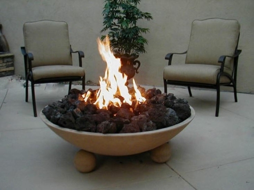 vasque coupe feu pierre braise charbon fauteuil plante pied boule sphere