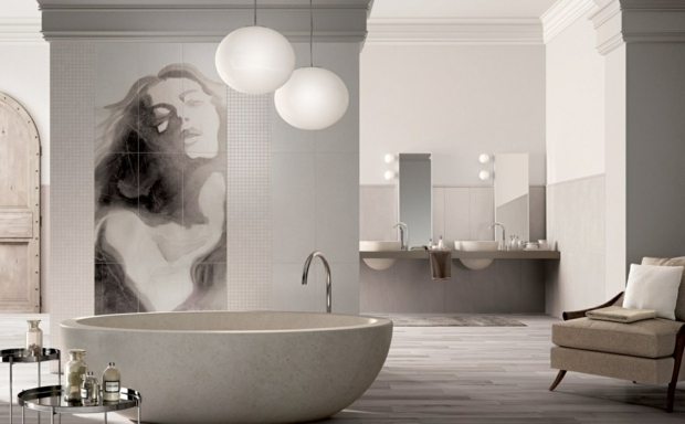 vaste salle de bain carrelage sobre mobilier design