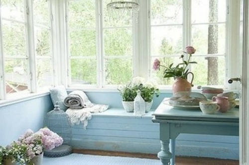 veranda decoration romantique couleur blue clair