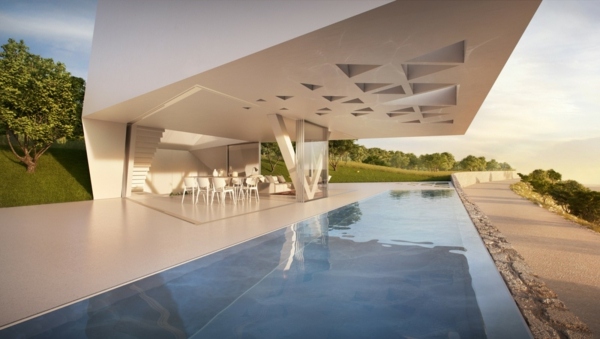 villa contemporaine blanche piscine rectangulaire