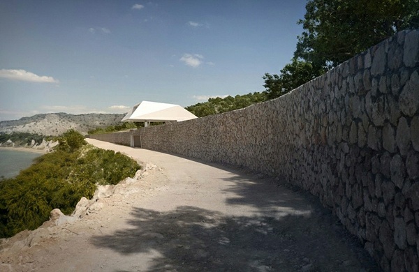villa moderne mur pierre cote grèce