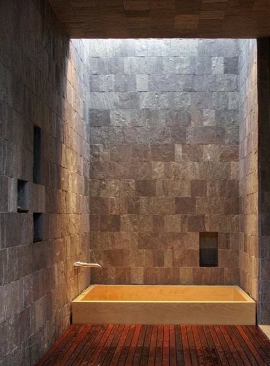 vue baignoire salle bains pierre