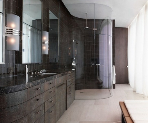 vue cabine douche ovale verre salle de bains masculine moderne