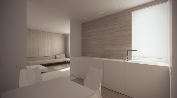 Vue de la cuisine vers le salon minimaliste design maison