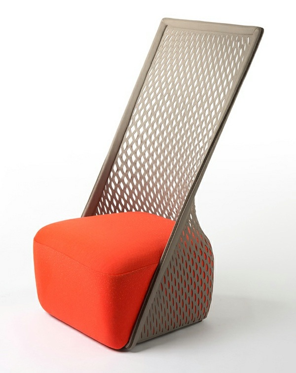 vue profil fauteuil design avec son assise blanche
