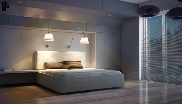 Chambre à coucher classiques spacieuse luminaires intéressants  lit zen